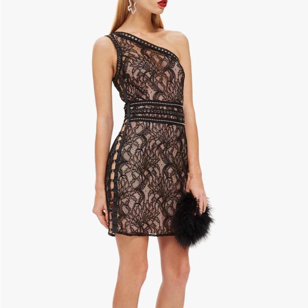 Topshop Bodycon Lace Exposed Sides 1-Shoulder Dress